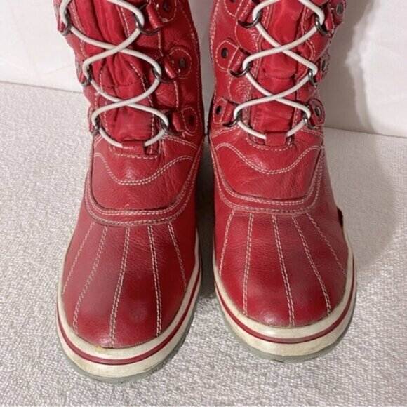 Vintage Atelier Noir Thinsulate Red Leather Lace Up Round Toe Winter Boots 8 - Picture 4 of 13